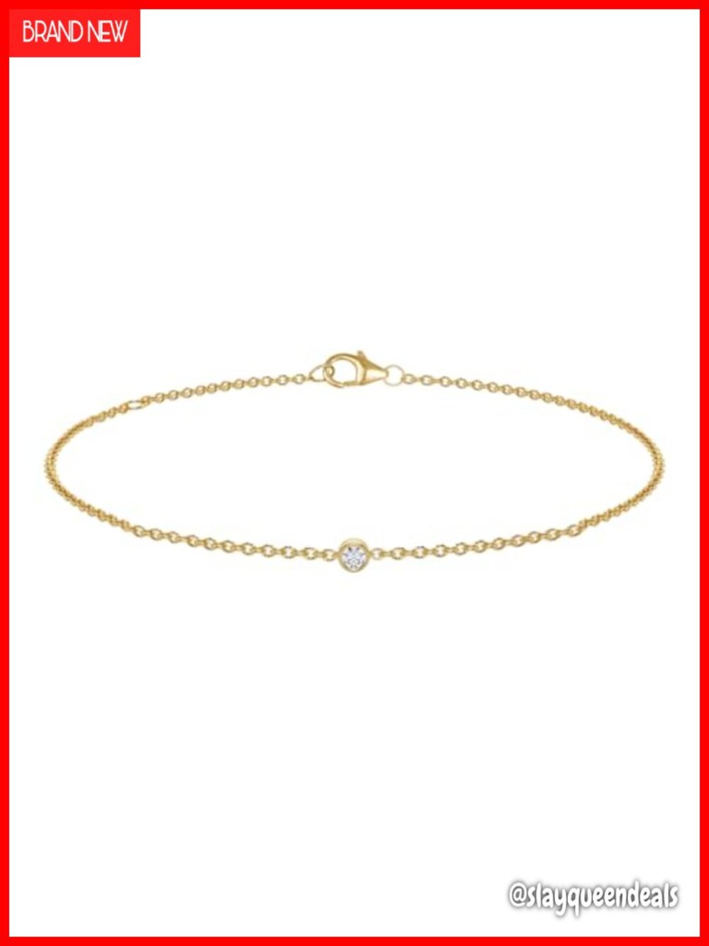 10K Solid Gold Labgrown Diamond Bezel Bracelet Adjustable Chain